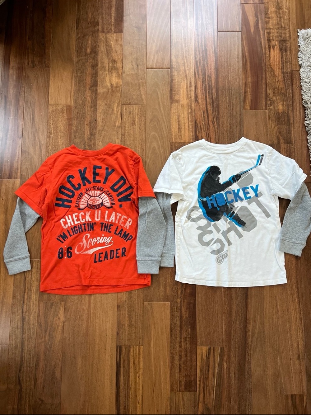 Kids' Hockey Graphic Layered-Look Long Sleeve Shirt - Orange & White